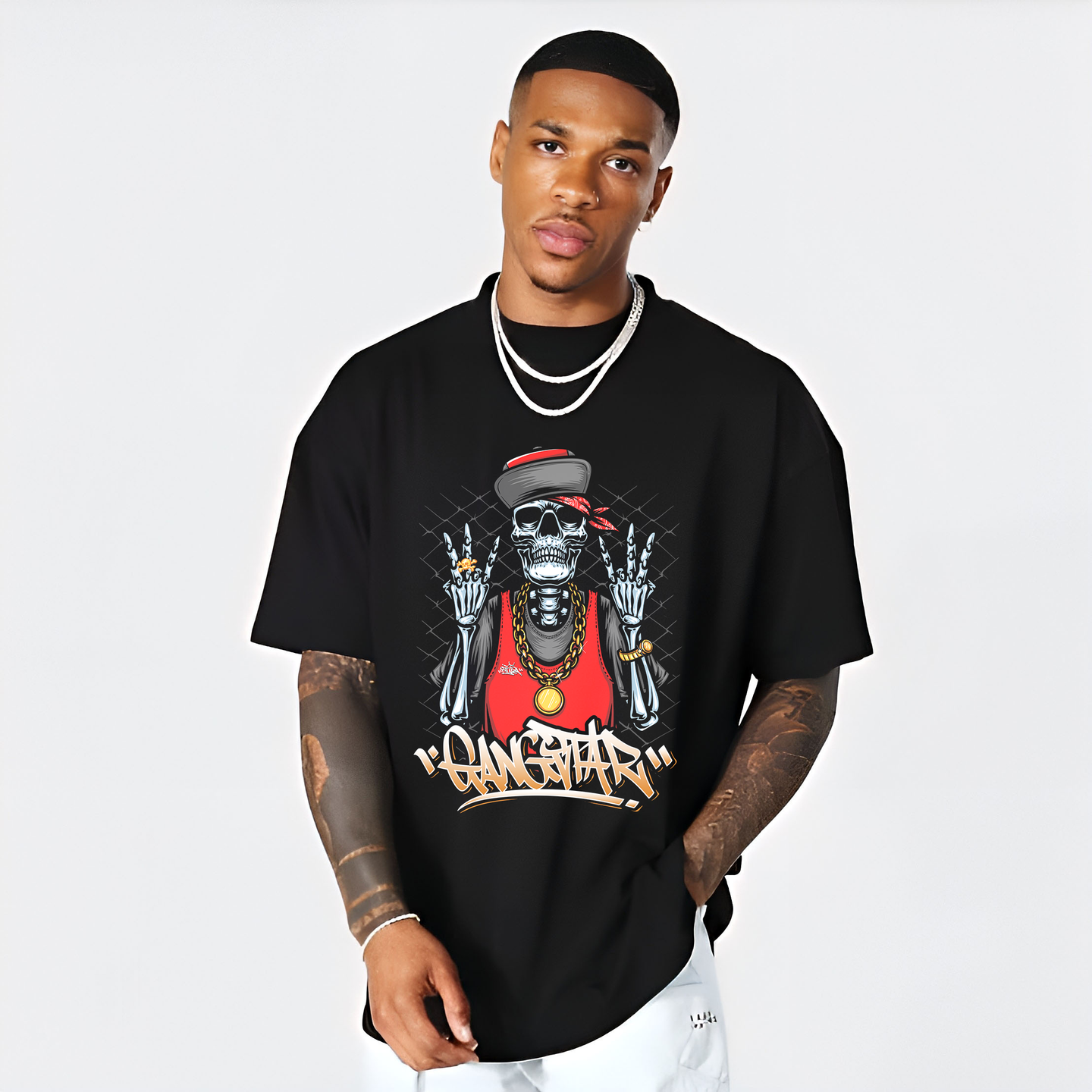 Gangstar Character Black Oversized T-Shirt | Urban Drip | Streetwear for Bold & Fearless | Premium Cotton Tee